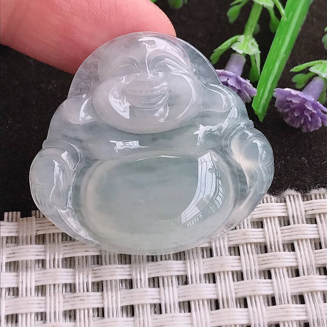 实拍A货翡翠33.6/36.8/5.9老坑冰胶果冻佛公吊坠翡翠玉佛挂件