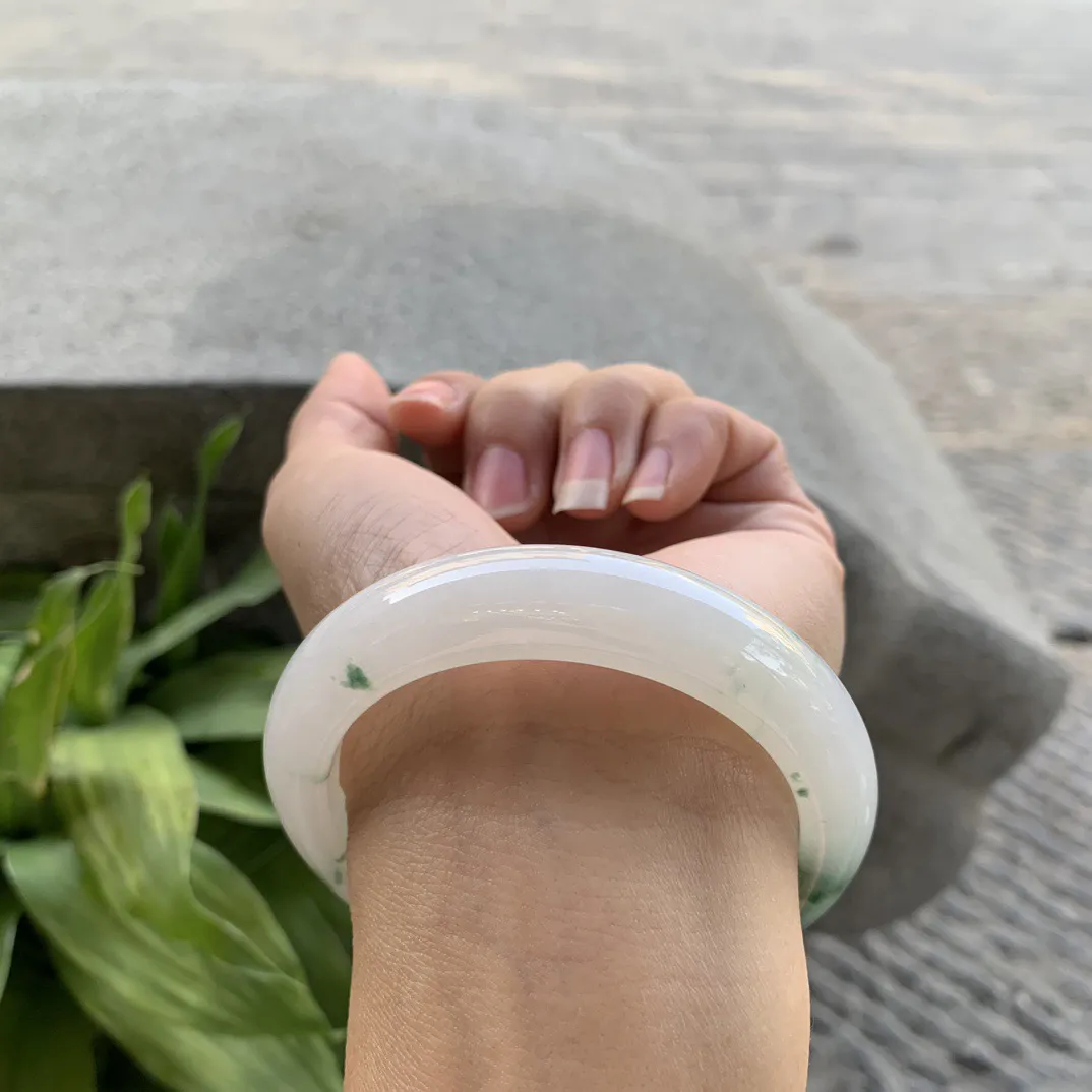 圈口55.8-13-9.2 【冰飘绿花正圈手镯】正圈55 56可戴