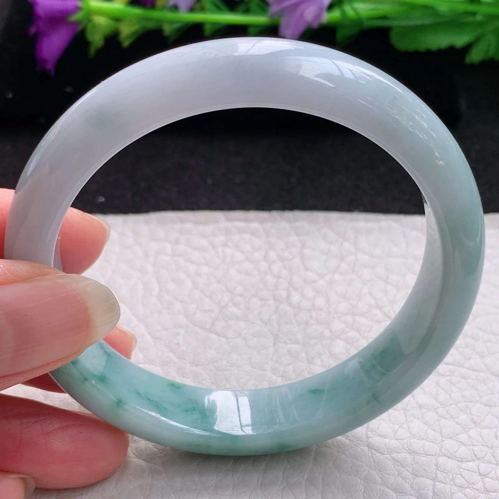 js实拍56.5*12.5*7.5平安镯 缅甸翡翠精美水润飘花宽边玉手镯 玉手环