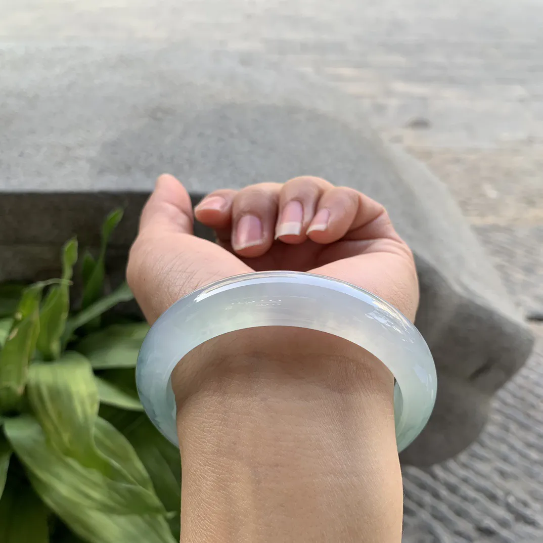 圈口57.8-12.8-8.8 【高冰飘花正圈手镯】正圈57 58可戴 冰透水润