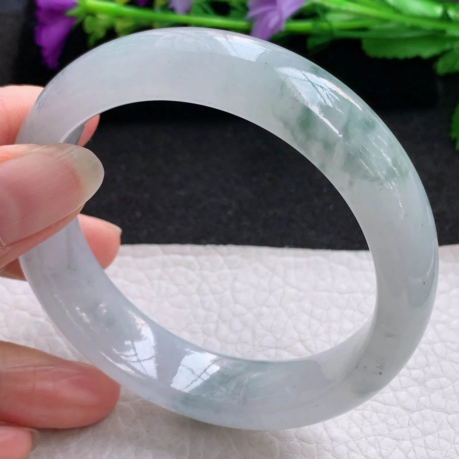 nr实拍58.8*15.3*8.8轮胎平安镯 缅甸翡翠a货玉手镯冰飘花宽边玉手环