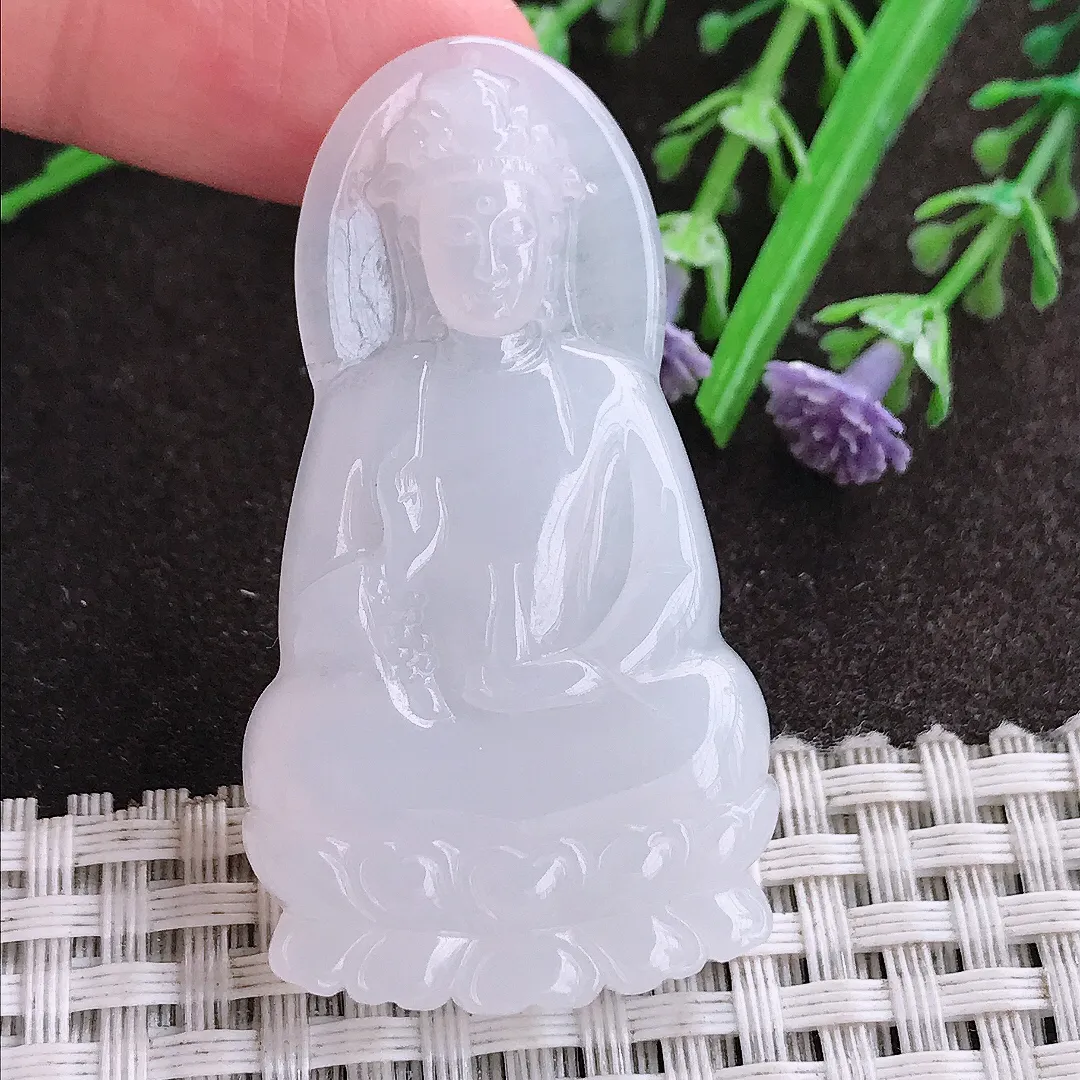 实拍A货翡翠50.5/28.2/5.5老坑秀气冰润观音菩萨吊坠翡翠玉牌挂件