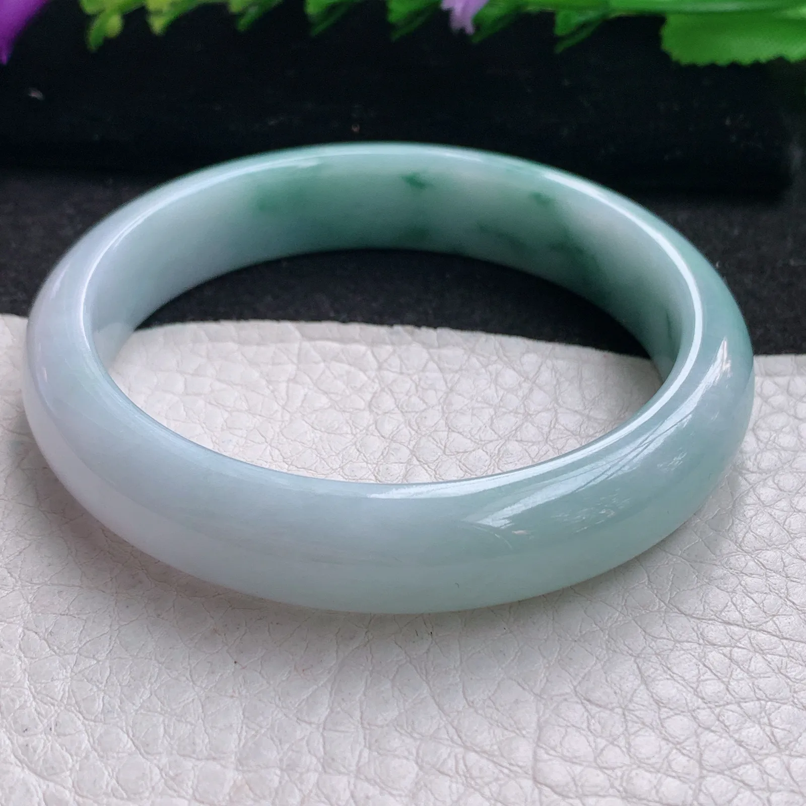 js实拍56.5*12.5*7.5平安镯 缅甸翡翠精美水润飘花宽边玉手镯 玉手环