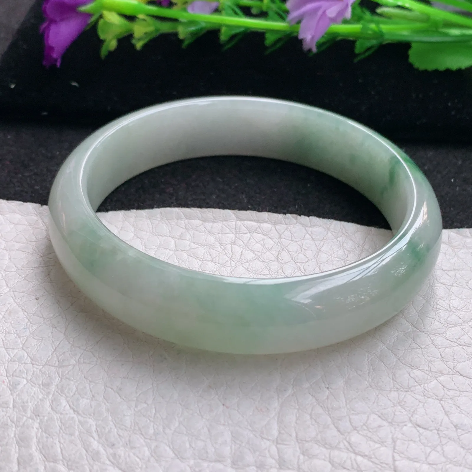 js实拍58.3*13.8*7.2平安镯 缅甸翡翠精美水润飘花宽边玉手镯 玉手环