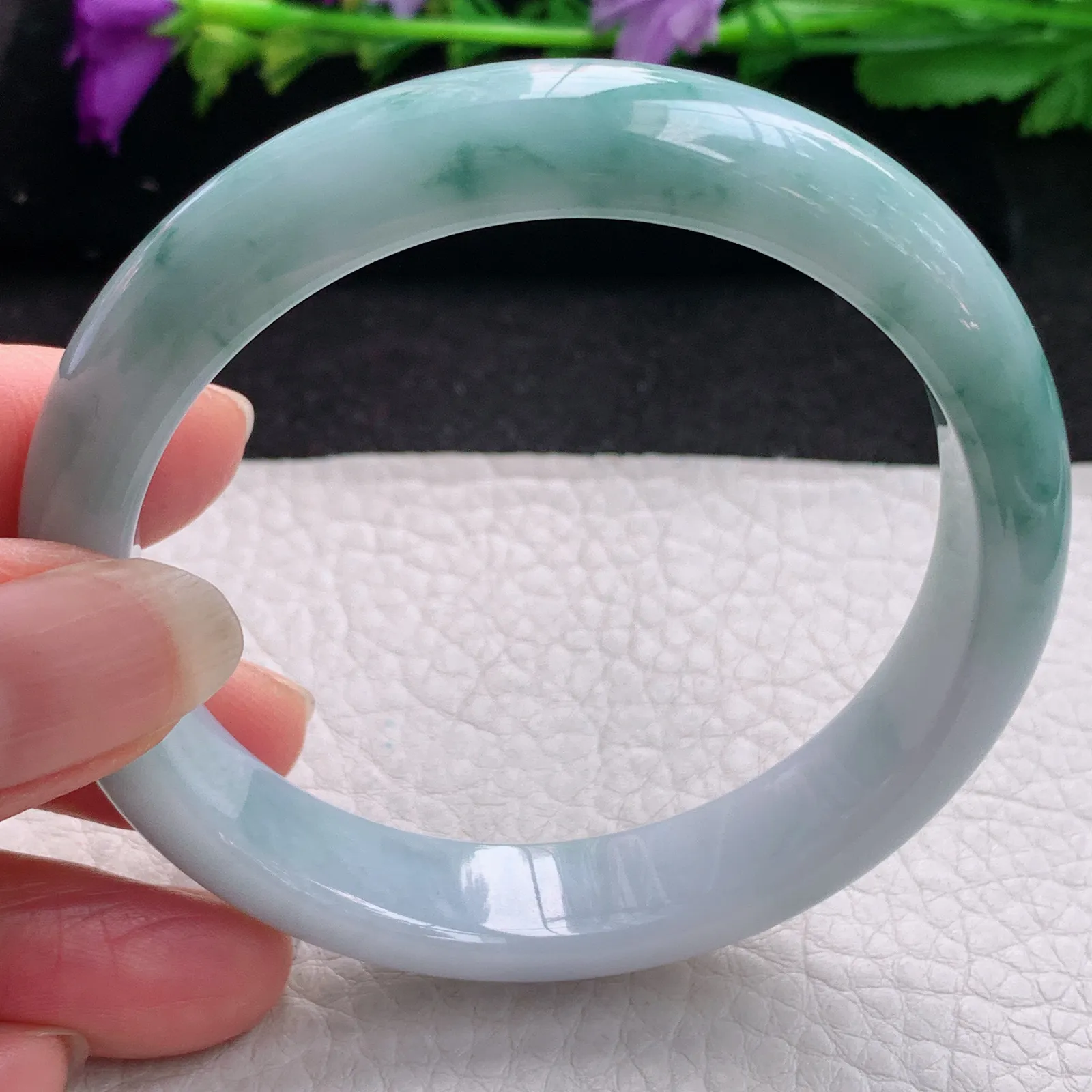 js实拍56.5*12.5*7.5平安镯 缅甸翡翠精美水润飘花宽边玉手镯 玉手环