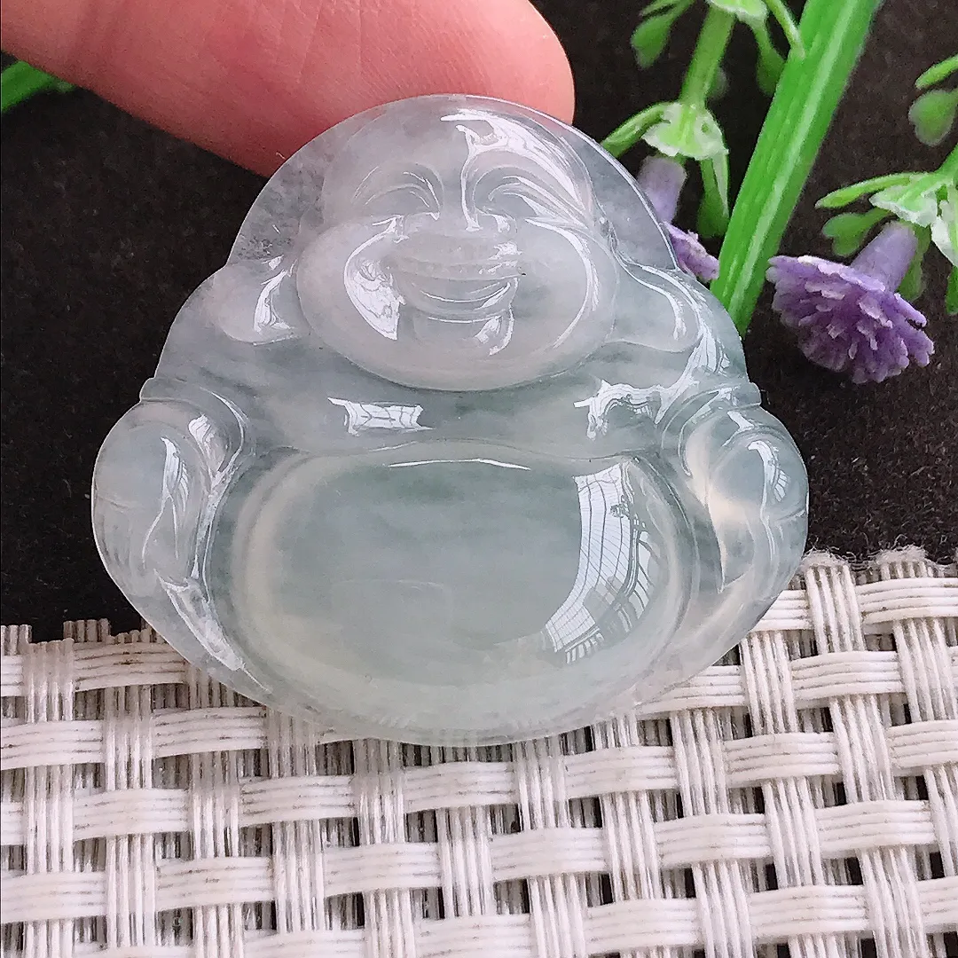 实拍A货翡翠33.6/36.8/5.9老坑冰胶果冻佛公吊坠翡翠玉佛挂件