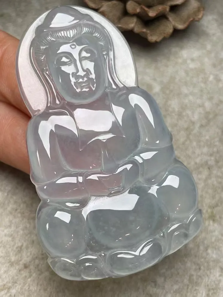 冰种【立体观音】吊坠，种水好，玉质细腻 ，卖相好.