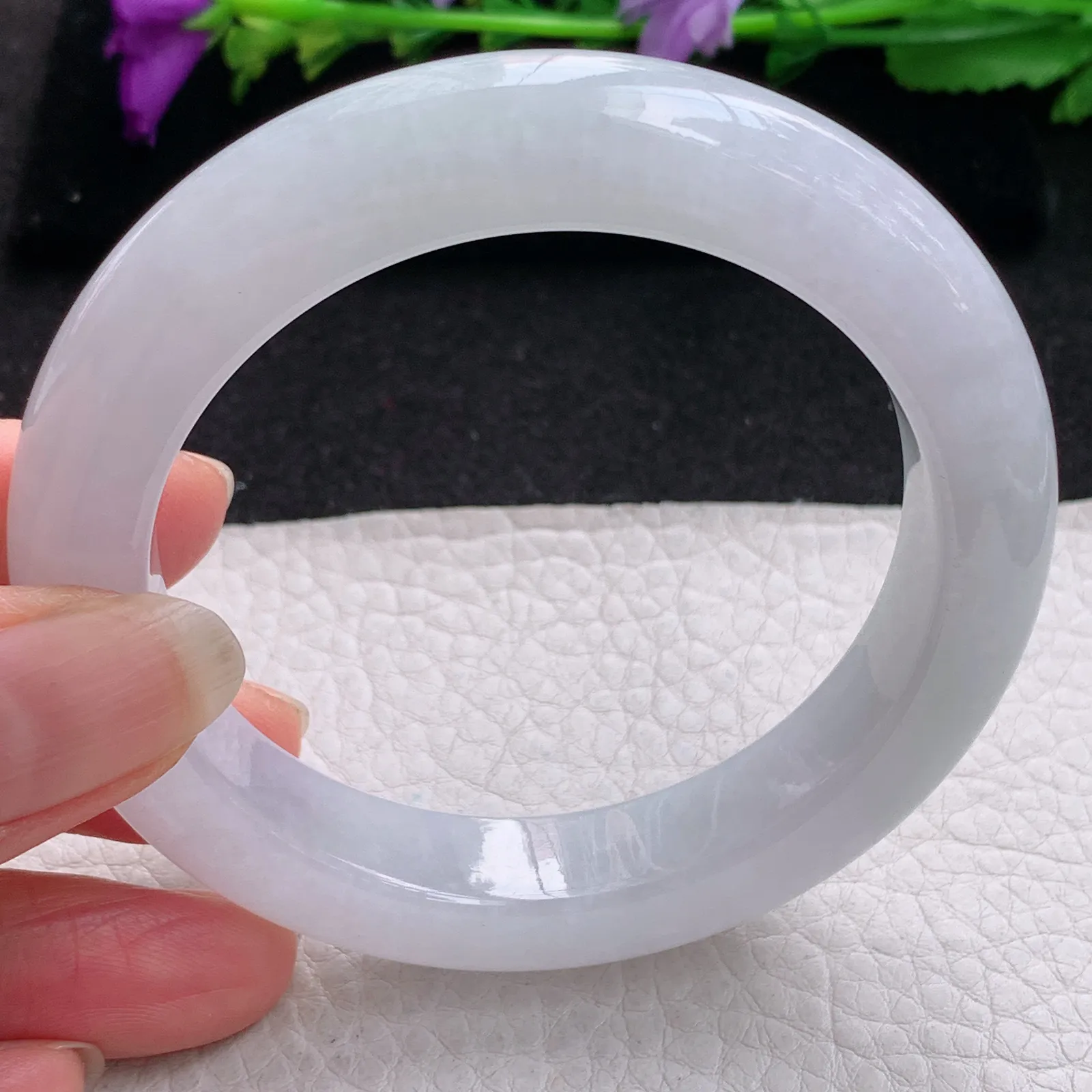 z实拍56*12*10平安镯 缅甸翡翠精美冰润白月光厚装宽边玉手镯 玉手环