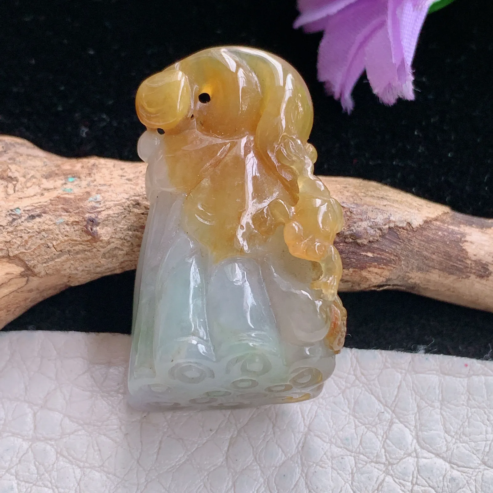 yn实拍36*19.8*12.5缅甸翡翠精雕冰双彩莲蓬 福气满满玉吊坠 玉挂坠