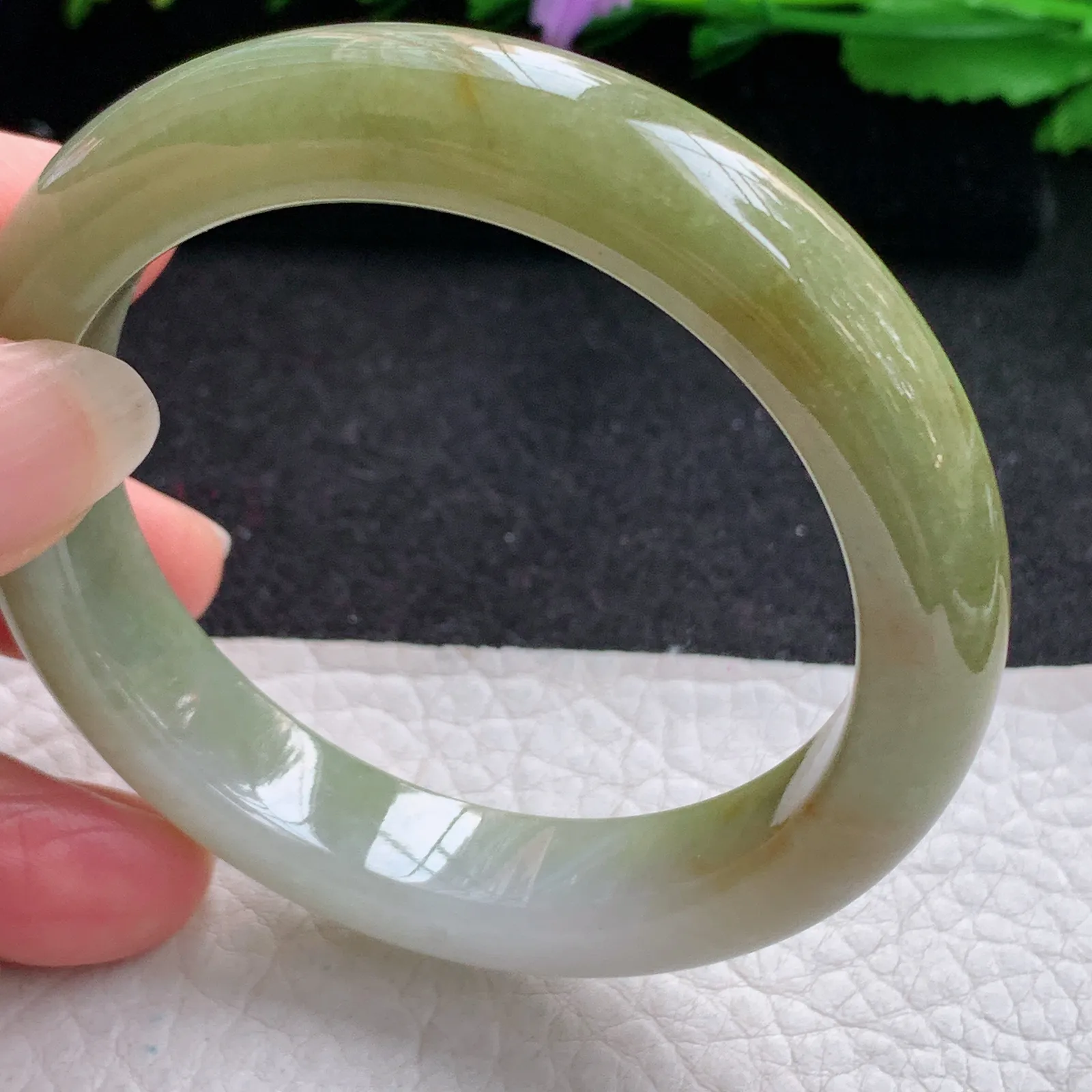 z小圈口51.8*11*8平安镯 缅甸翡翠精美冰双彩秀气宽边玉手镯 玉手环