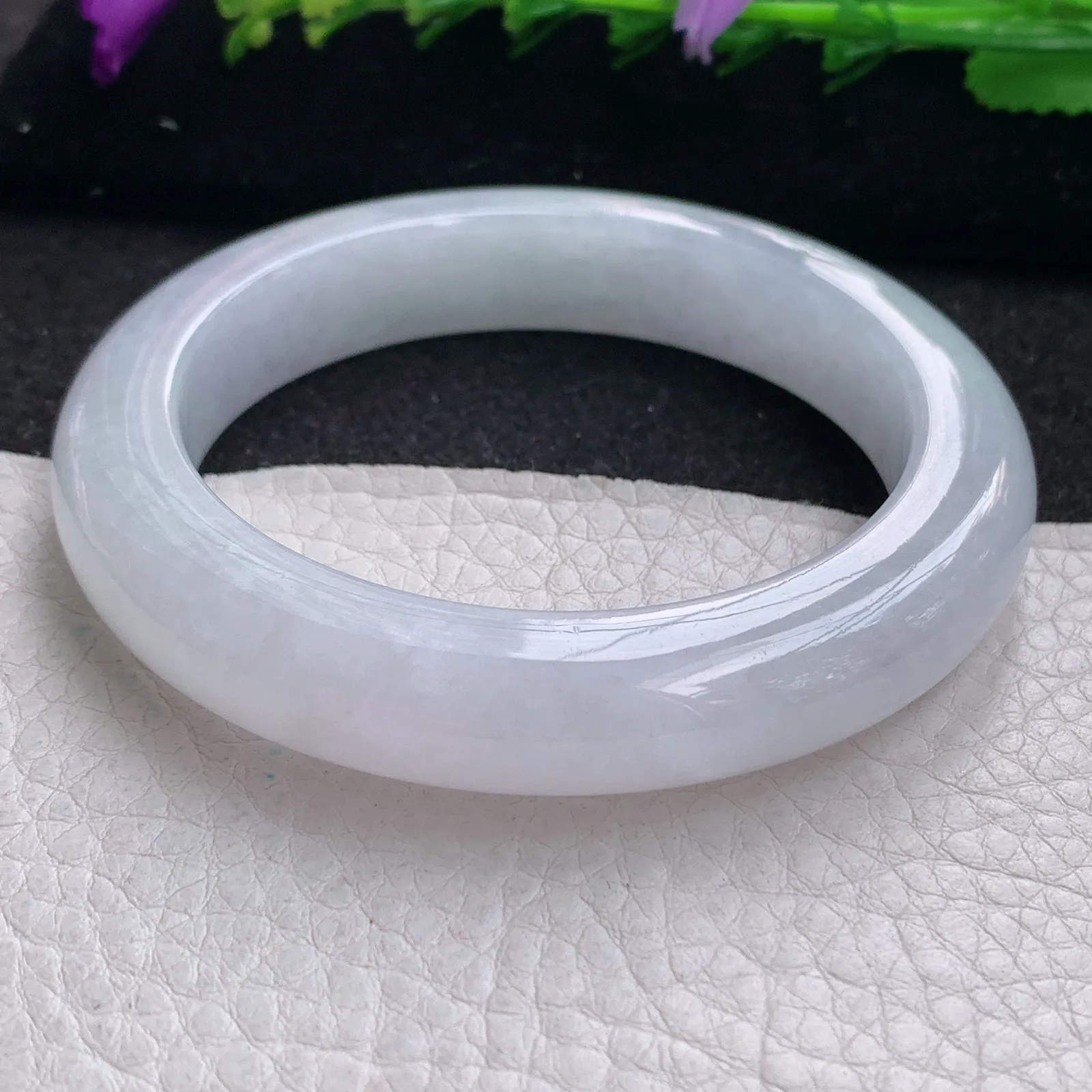 z实拍56*12*10平安镯 缅甸翡翠精美冰润白月光厚装宽边玉手镯 玉手环