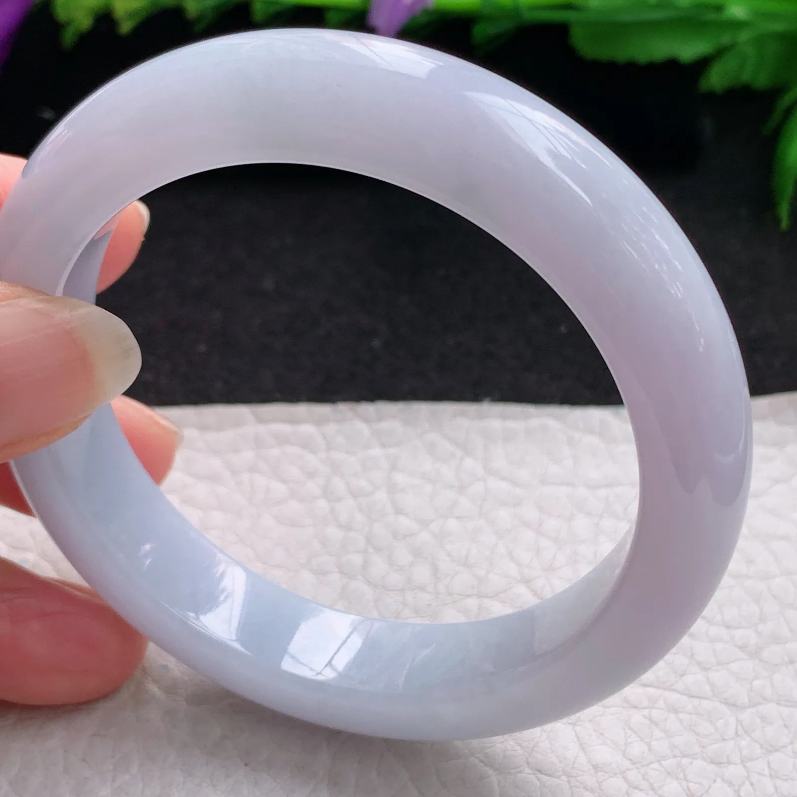 z实拍54.5*12.2*8.5平安镯 缅甸翡翠精美冰润淡紫厚装宽边玉手镯 玉手环