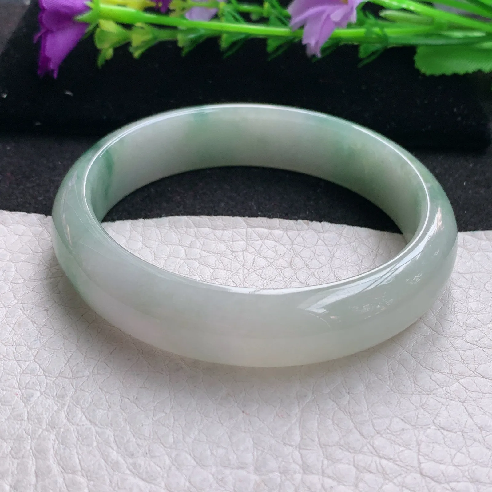 js实拍58.3*13.8*7.2平安镯 缅甸翡翠精美水润飘花宽边玉手镯 玉手环