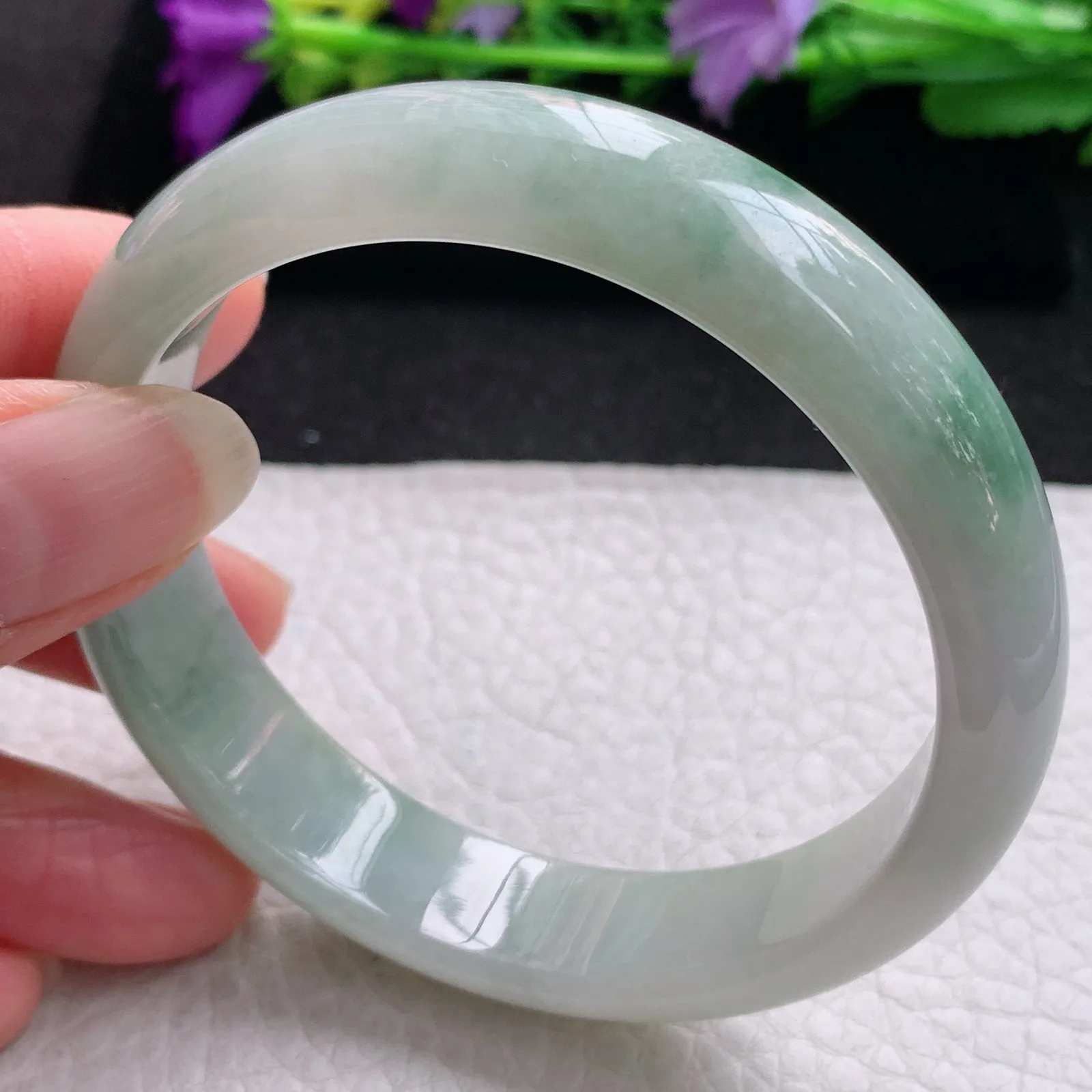 js实拍58.3*13.8*7.2平安镯 缅甸翡翠精美水润飘花宽边玉手镯 玉手环