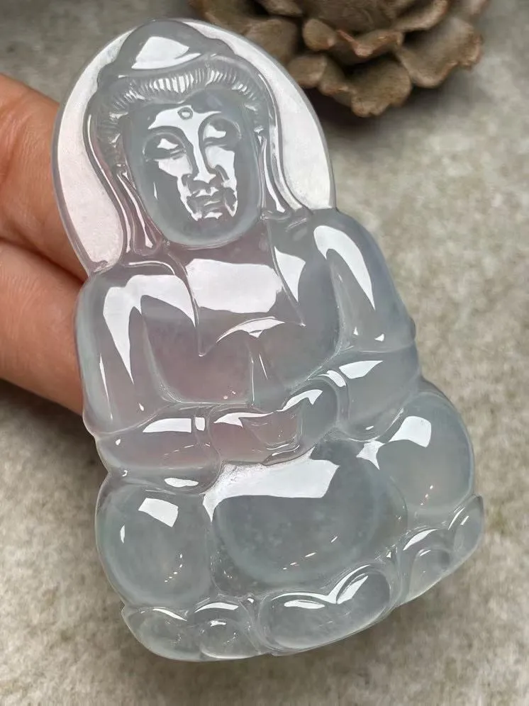 冰种【立体观音】吊坠，种水好，玉质细腻 ，卖相好.