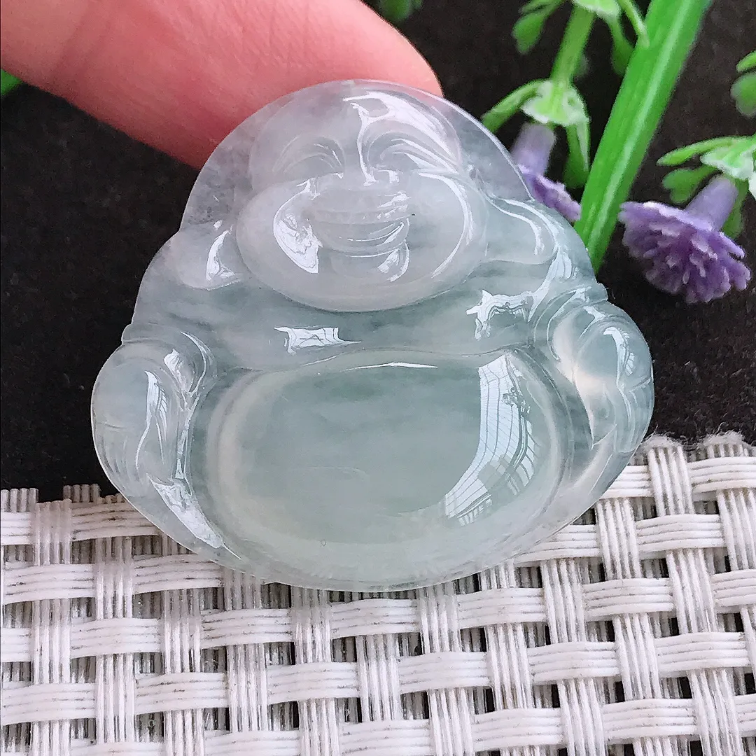 实拍A货翡翠33.6/36.8/5.9老坑冰胶果冻佛公吊坠翡翠玉佛挂件