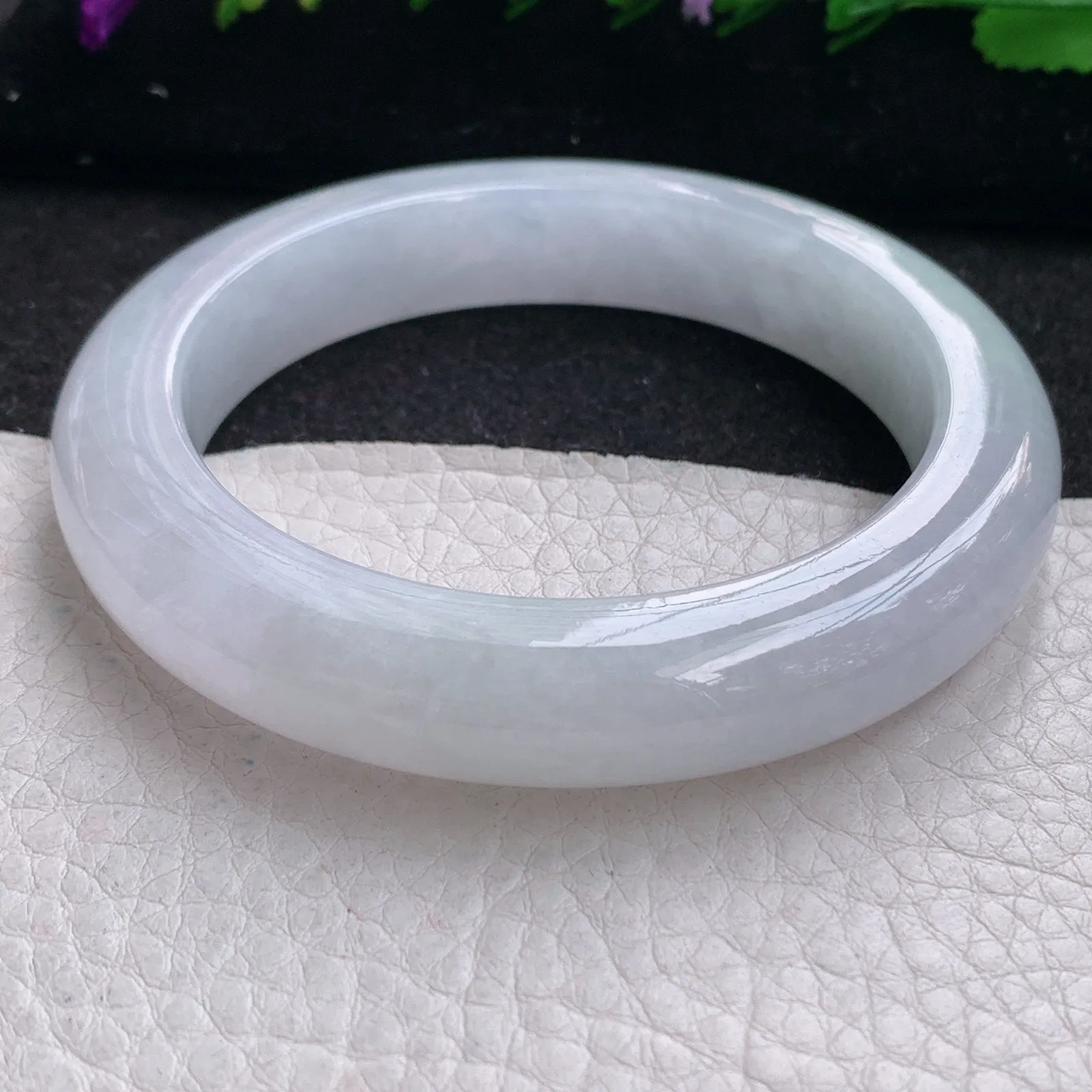 z实拍56*12*10平安镯 缅甸翡翠精美冰润白月光厚装宽边玉手镯 玉手环