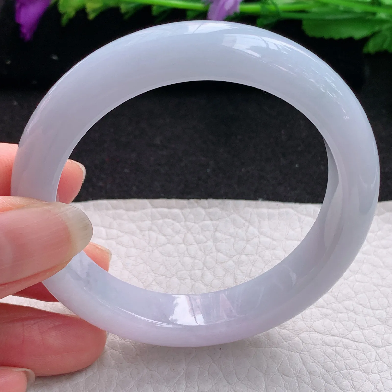 z实拍54.5*12.2*8.5平安镯 缅甸翡翠精美冰润淡紫厚装宽边玉手镯 玉手环