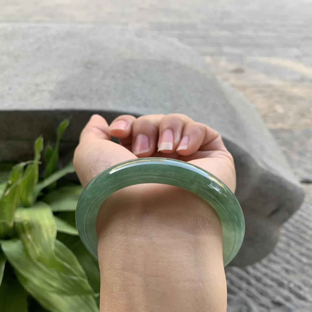 圈口54.8-10.7 【油绿圆条手镯】圆条54 55可戴