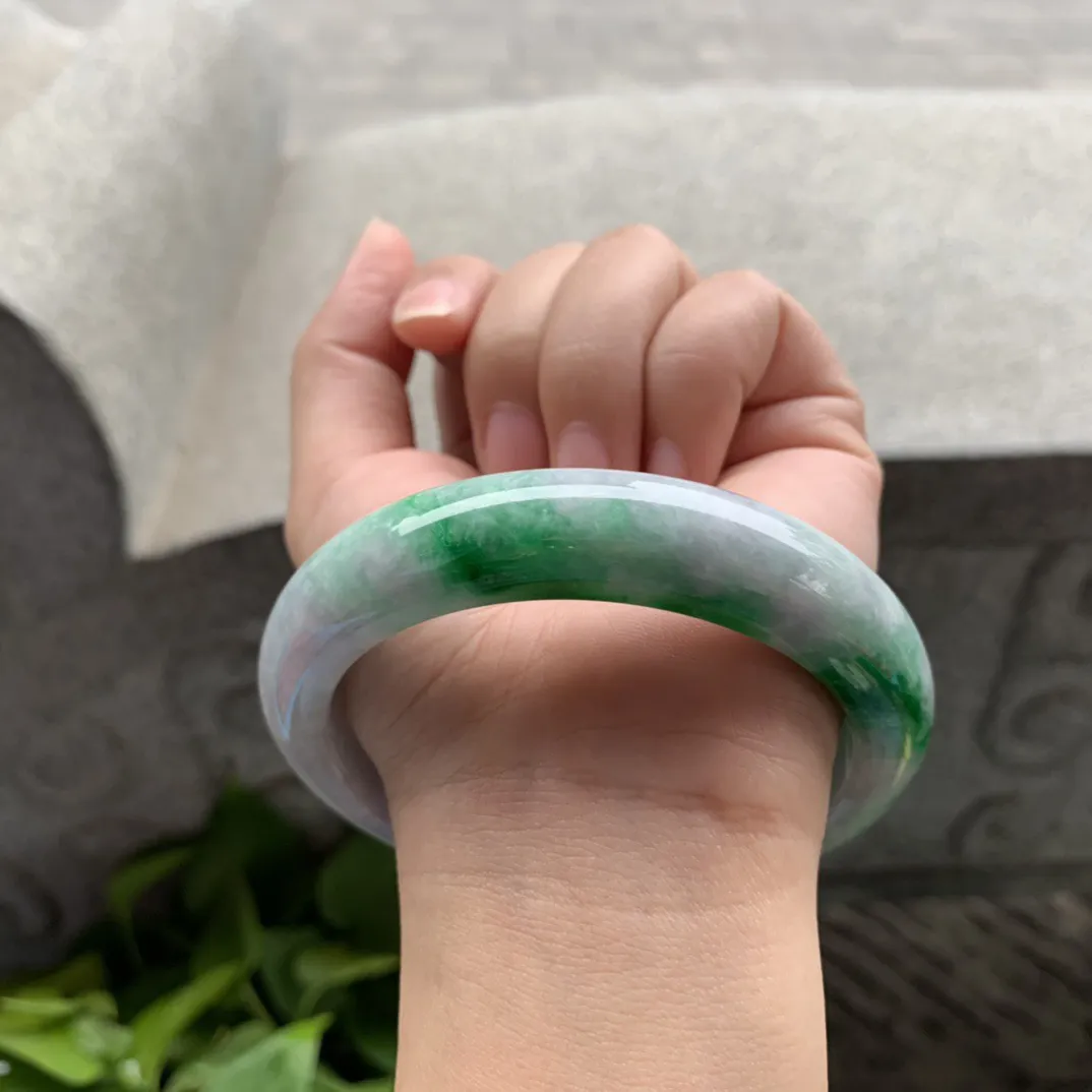 大圈口62.8-14.2-9.6 【飘辣绿正圈手镯】正圈62 63可戴
