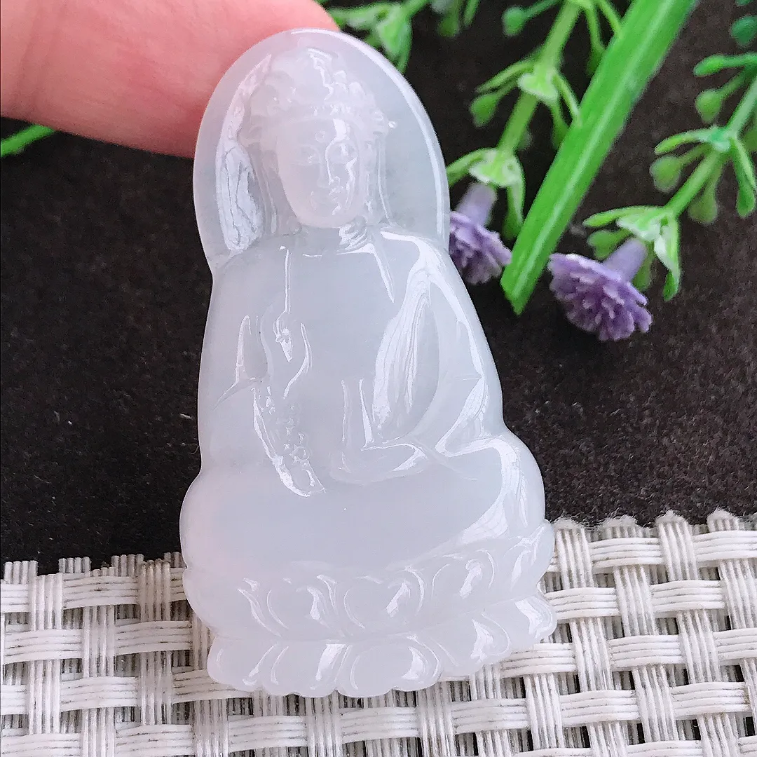实拍A货翡翠50.5/28.2/5.5老坑秀气冰润观音菩萨吊坠翡翠玉牌挂件