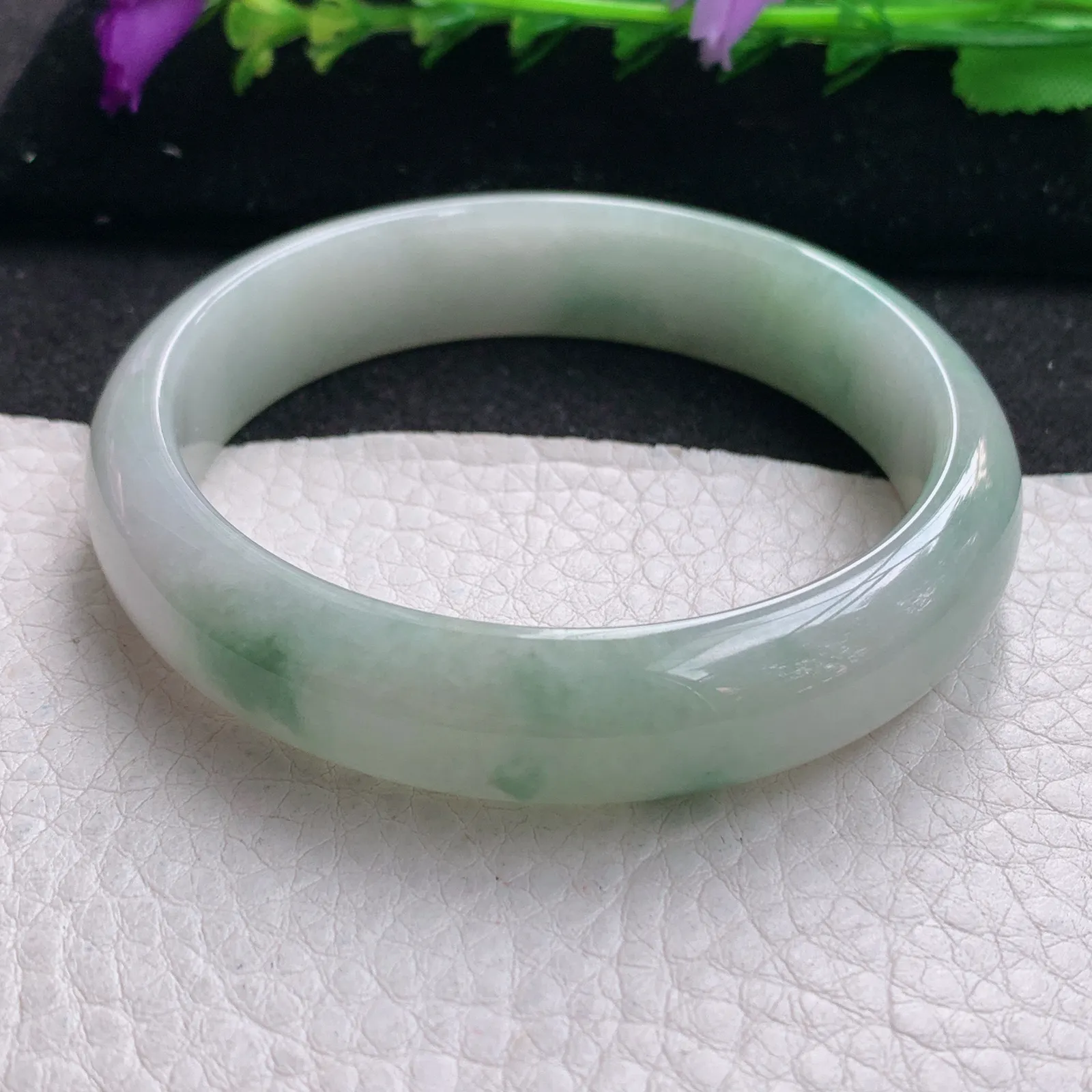 js实拍58.3*13.8*7.2平安镯 缅甸翡翠精美水润飘花宽边玉手镯 玉手环