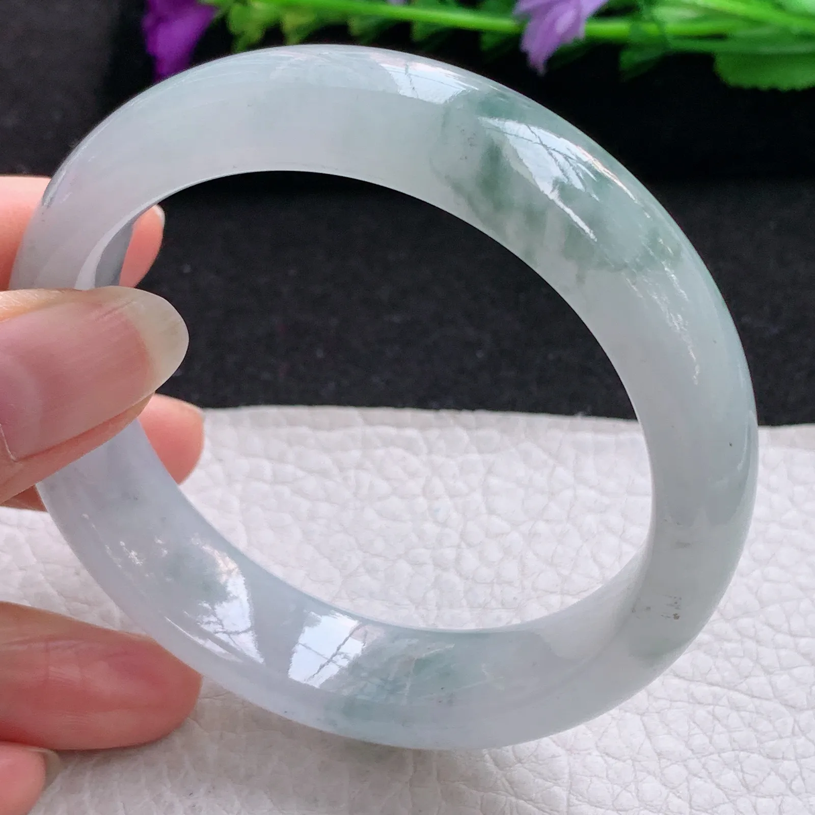 nr实拍58.8*15.3*8.8轮胎平安镯 缅甸翡翠a货玉手镯冰飘花宽边玉手环