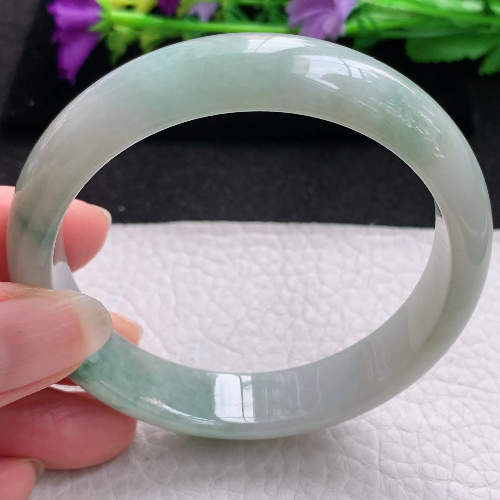 js实拍58.3*13.8*7.2平安镯 缅甸翡翠精美水润飘花宽边玉手镯 玉手环