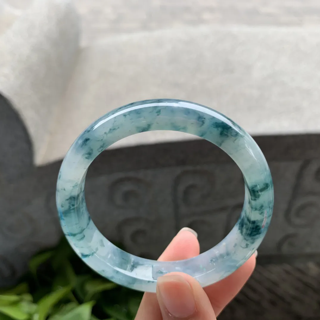 小圈口53.6-12-7.6 【冰种飘花正圈手镯】正圈53 54可戴