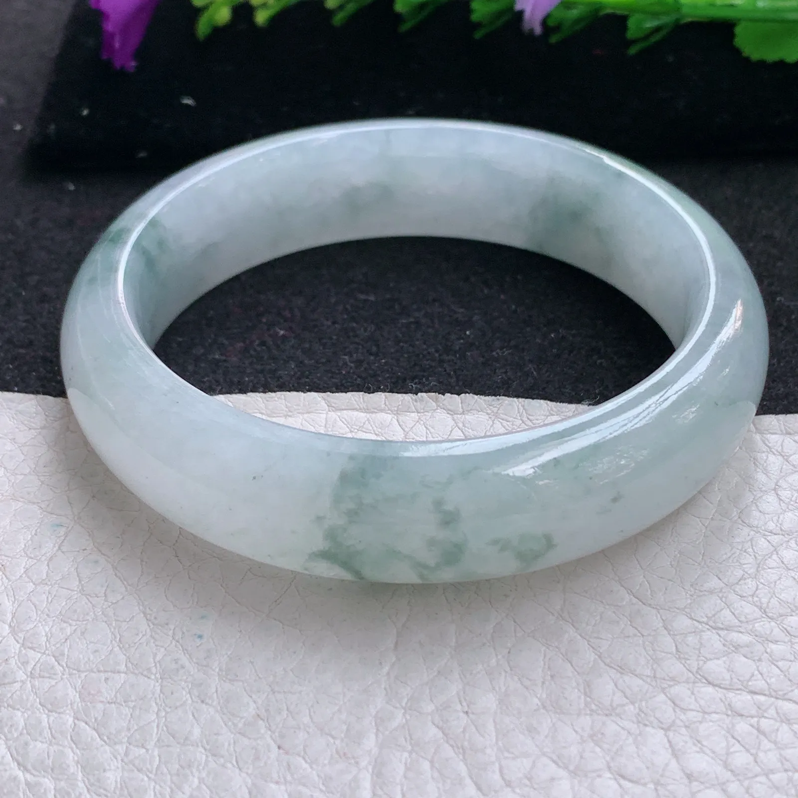 nr实拍58.8*15.3*8.8轮胎平安镯 缅甸翡翠a货玉手镯冰飘花宽边玉手环