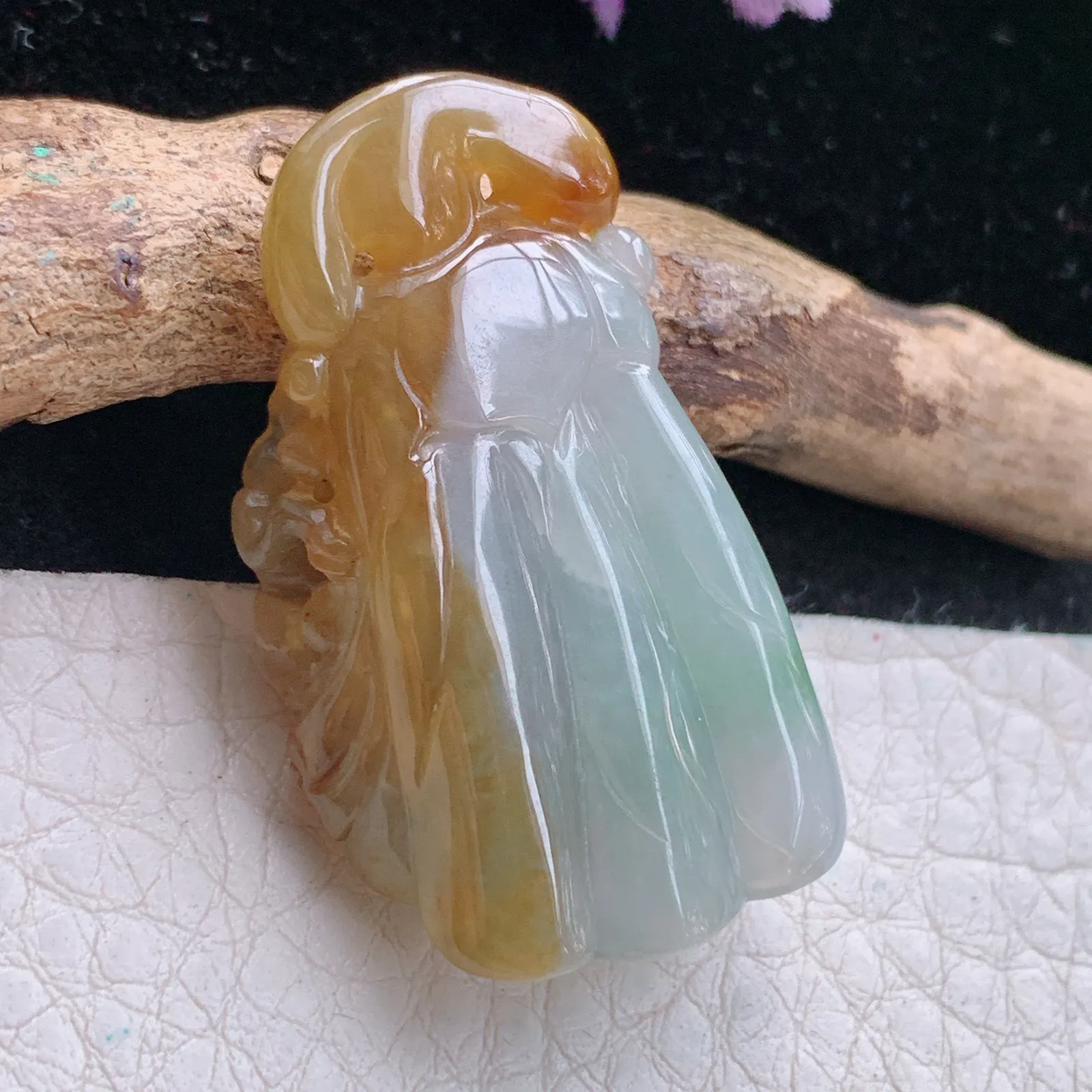 yn实拍36*19.8*12.5缅甸翡翠精雕冰双彩莲蓬 福气满满玉吊坠 玉挂坠