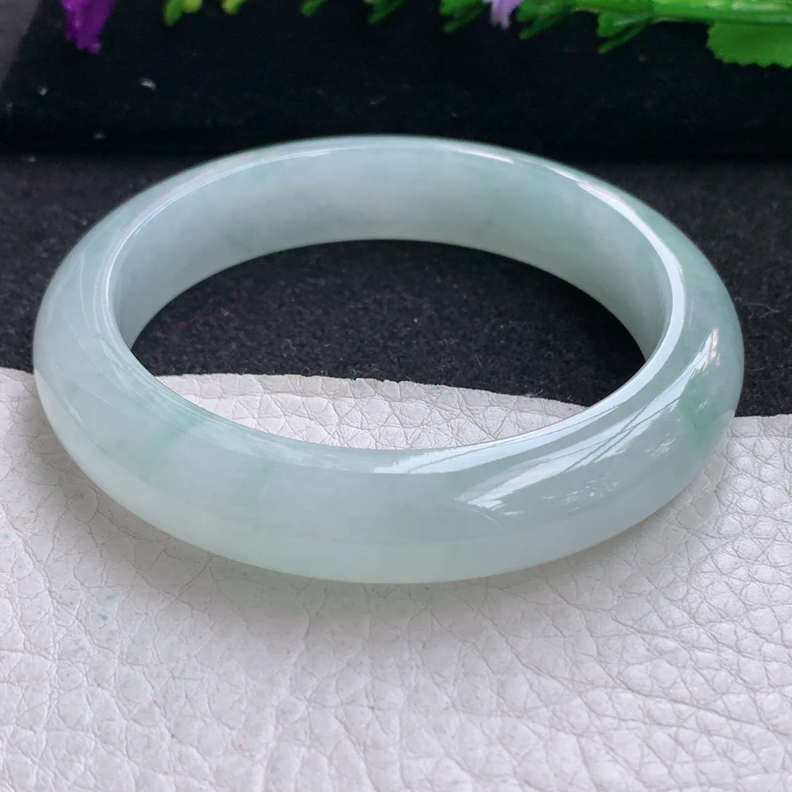 nr实拍56*12.5*8.5平安镯 缅甸翡翠a货玉手镯冰胶飘花宽边玉手环