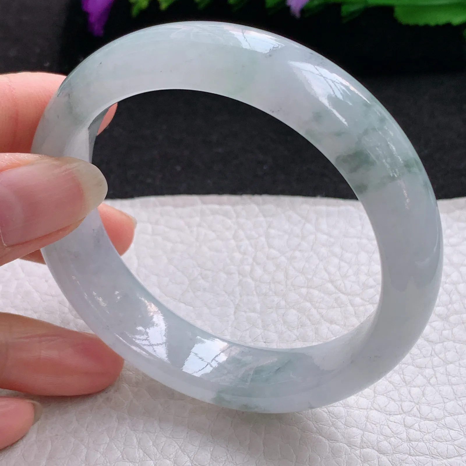 nr实拍58.8*15.3*8.8轮胎平安镯 缅甸翡翠a货玉手镯冰飘花宽边玉手环