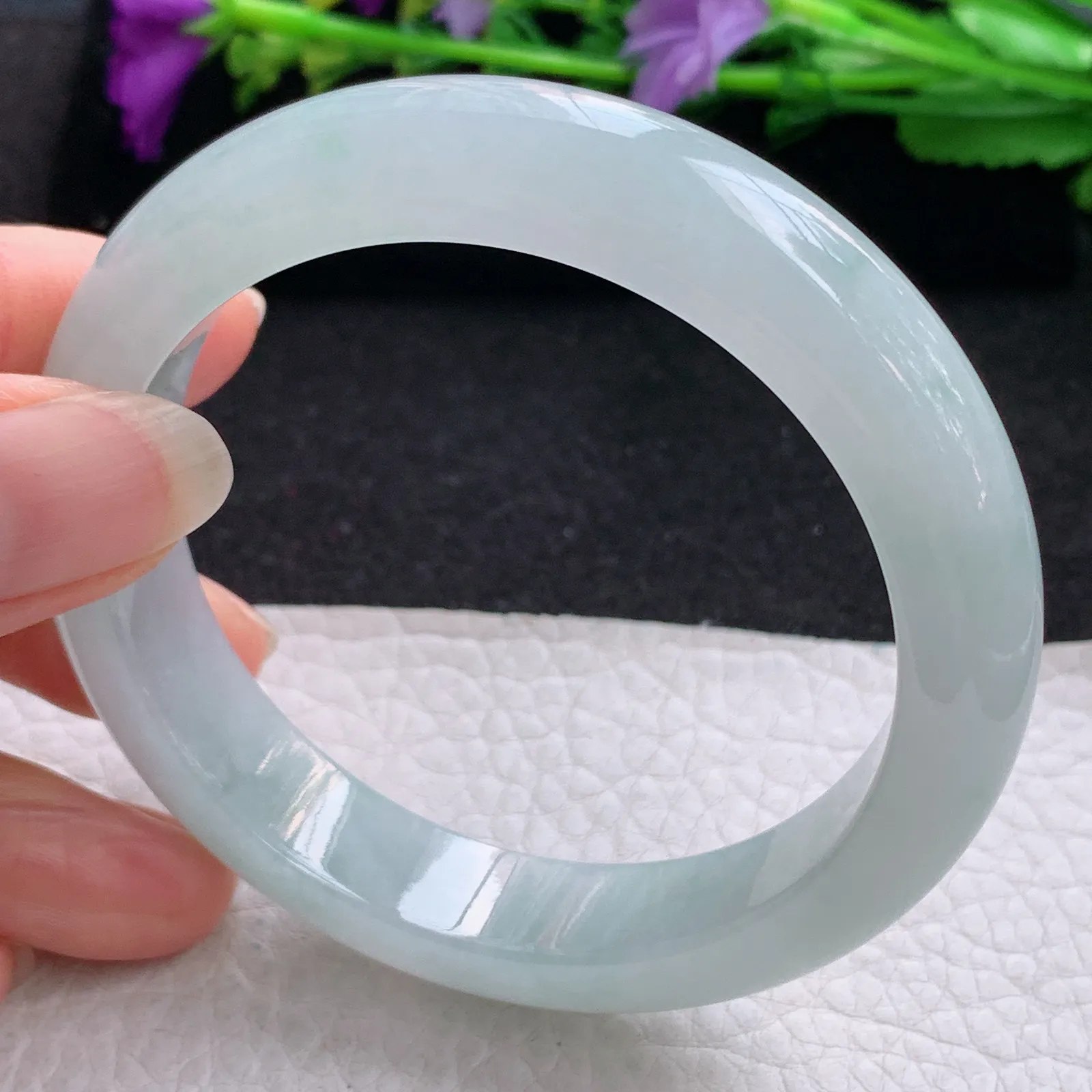 nr实拍56*12.5*8.5平安镯 缅甸翡翠a货玉手镯冰胶飘花宽边玉手环