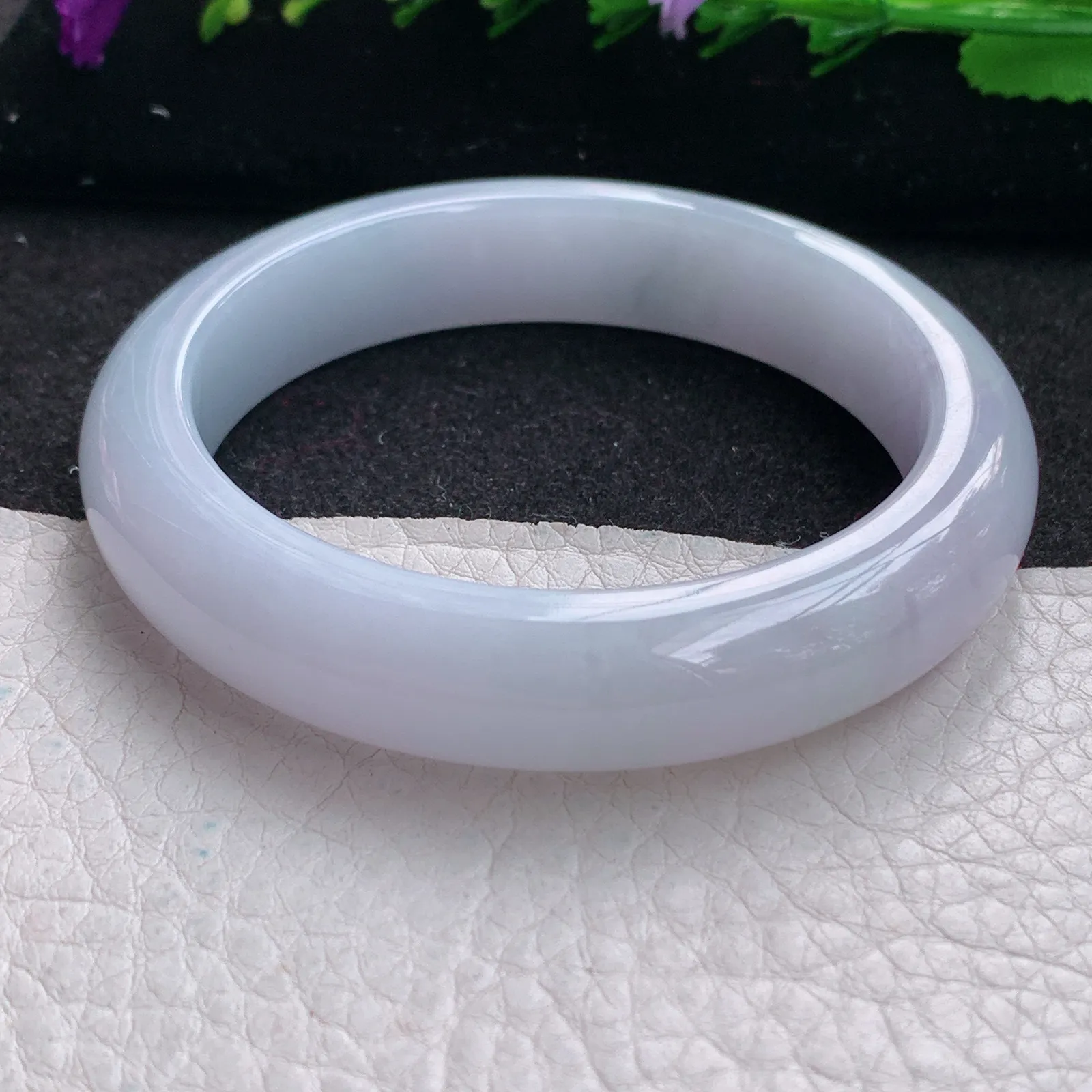 z实拍54.5*12.2*8.5平安镯 缅甸翡翠精美冰润淡紫厚装宽边玉手镯 玉手环