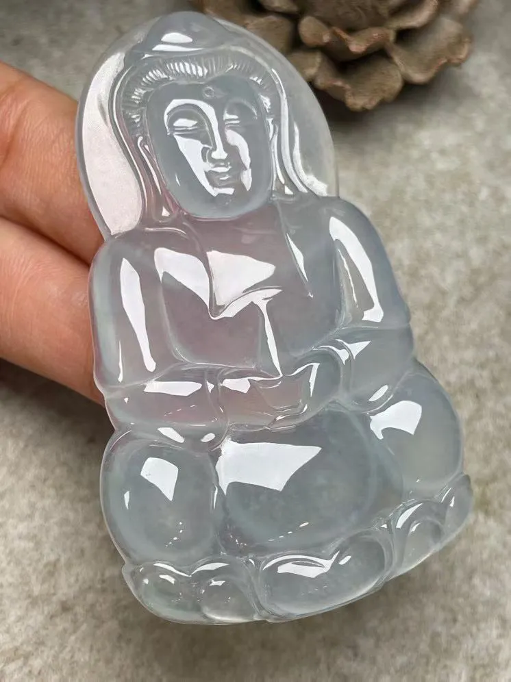 冰种【立体观音】吊坠，种水好，玉质细腻 ，卖相好.