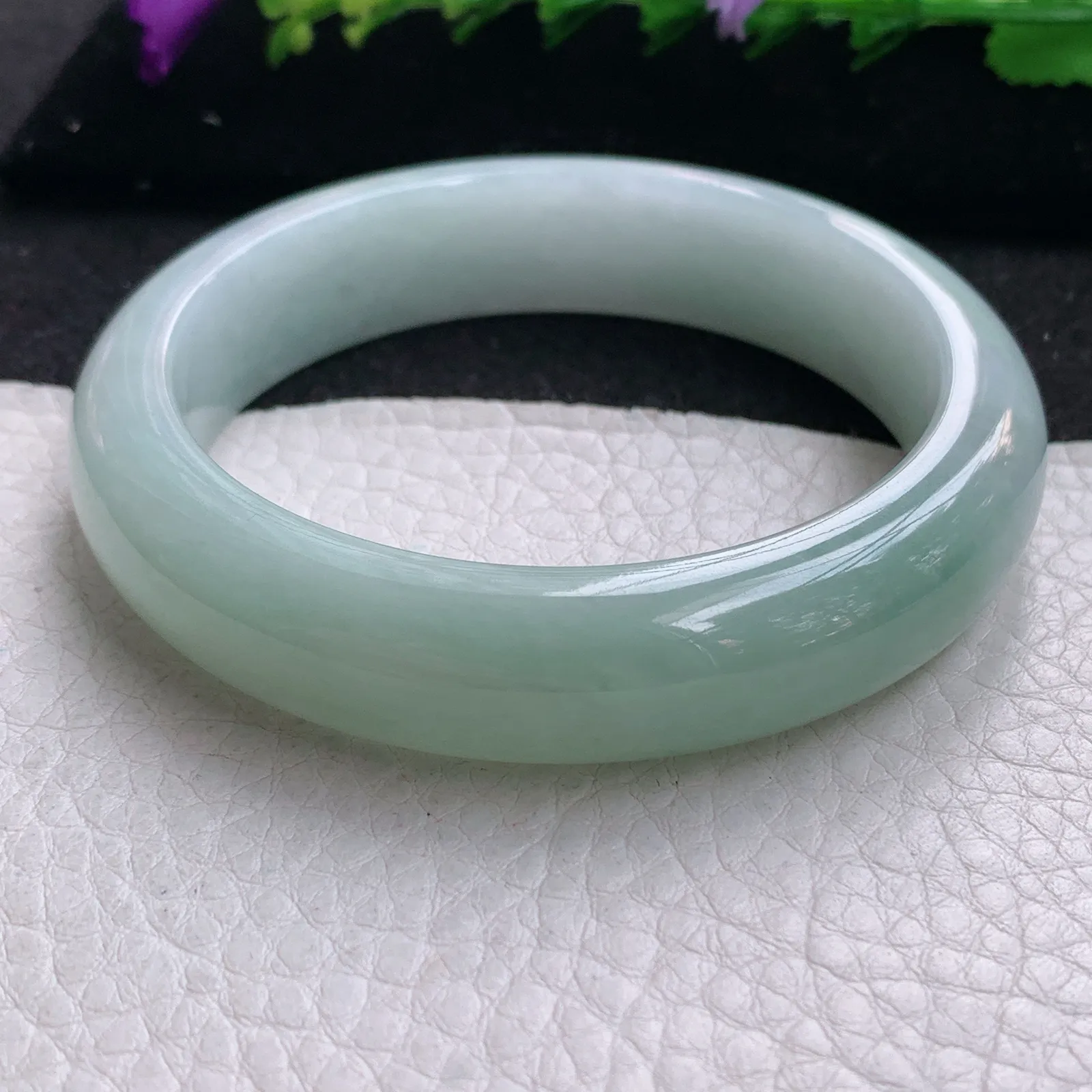 js实拍58.5*13.9*872平安镯 缅甸翡翠精美水润半山水厚装宽边玉手镯 玉手环