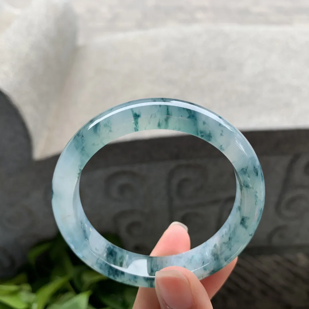 小圈口53.6-12-7.6 【冰种飘花正圈手镯】正圈53 54可戴