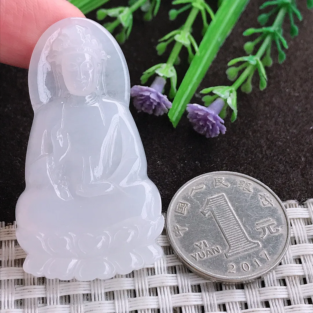 实拍A货翡翠50.5/28.2/5.5老坑秀气冰润观音菩萨吊坠翡翠玉牌挂件