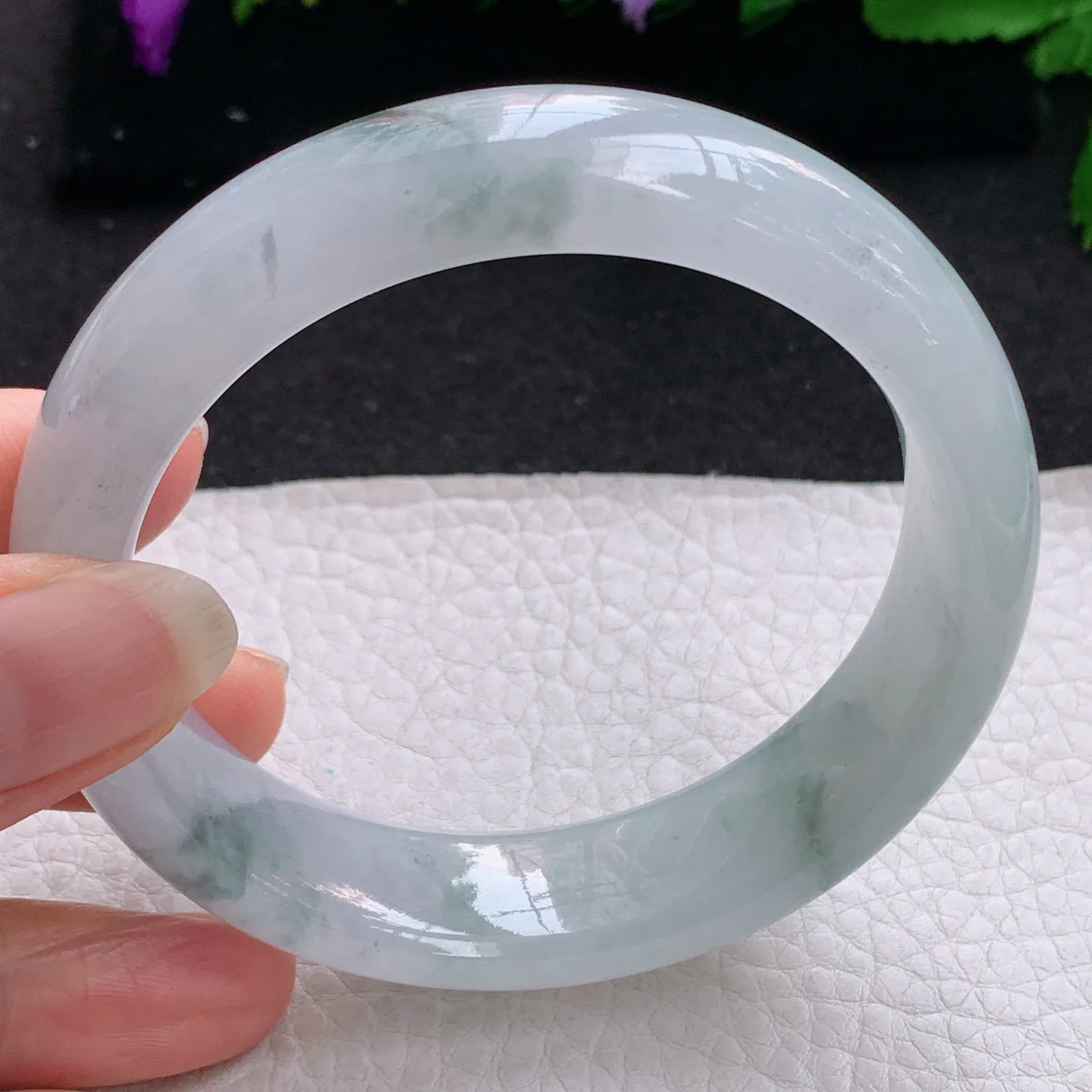 nr实拍58.8*15.3*8.8轮胎平安镯 缅甸翡翠a货玉手镯冰飘花宽边玉手环