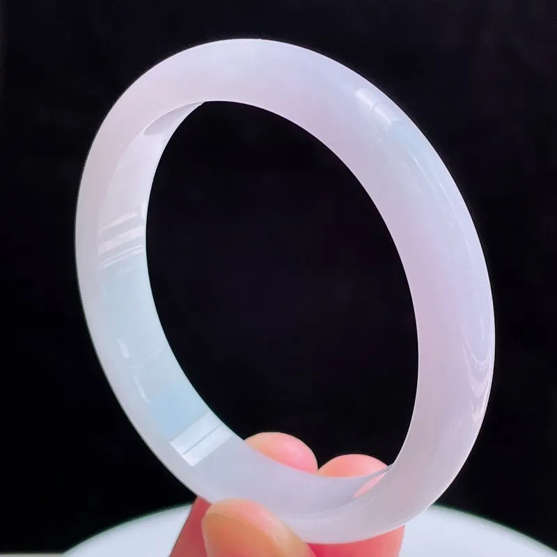 55圈贵妃天然翡翠A货淡紫玉手镯好种水春彩水润手镯36.25g