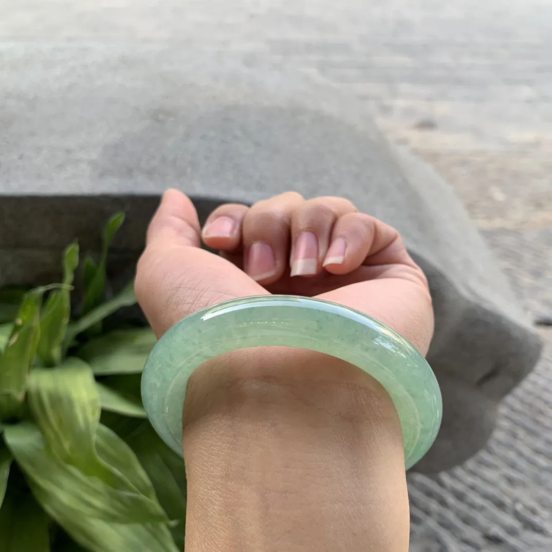 小圈口51.3-10.7 【冰绿圆条手镯】圆条51 52可戴