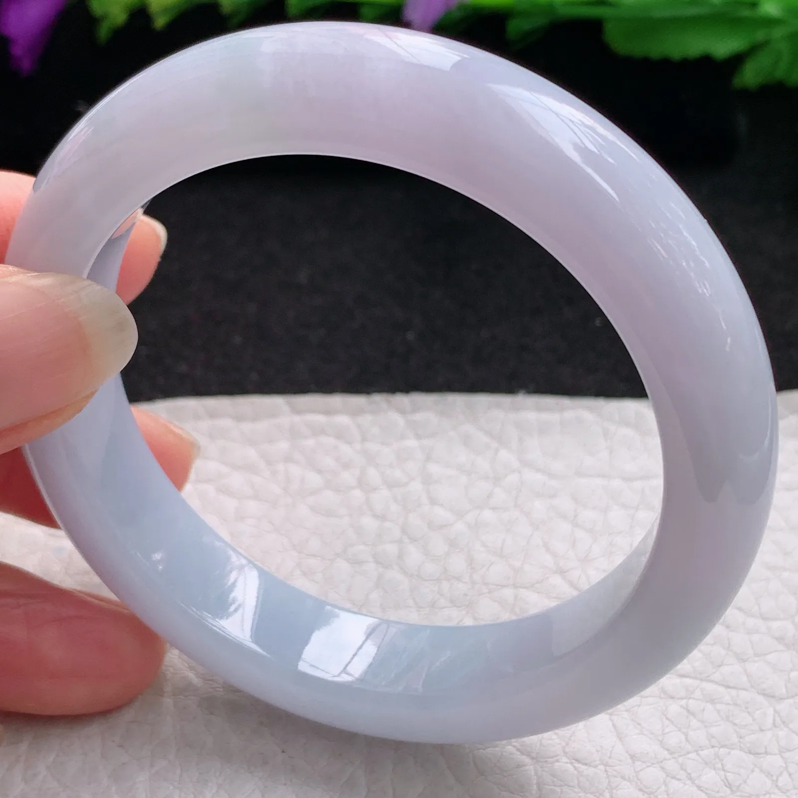 z实拍54.5*12.2*8.5平安镯 缅甸翡翠精美冰润淡紫厚装宽边玉手镯 玉手环