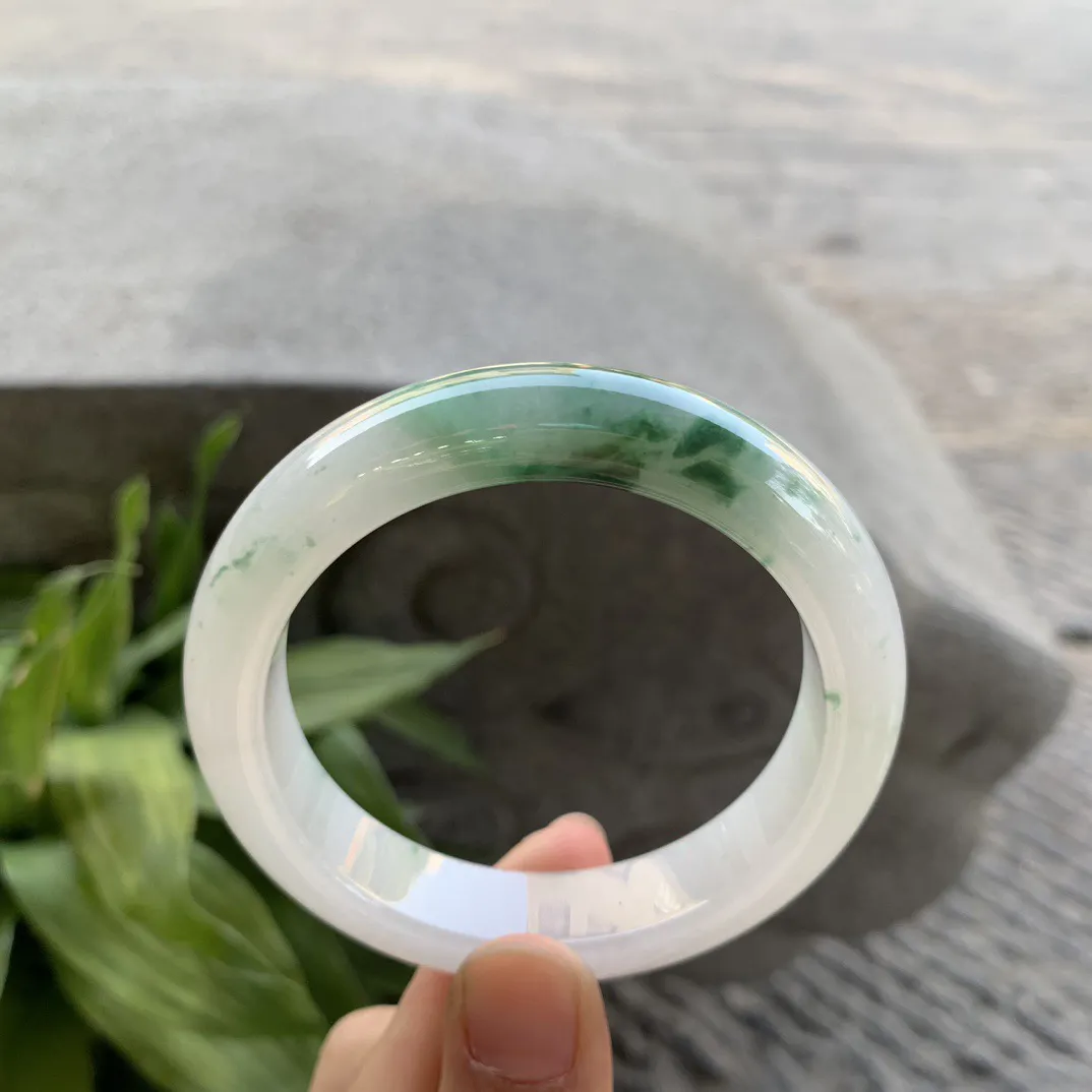 圈口55.8-13-9.2 【冰飘绿花正圈手镯】正圈55 56可戴