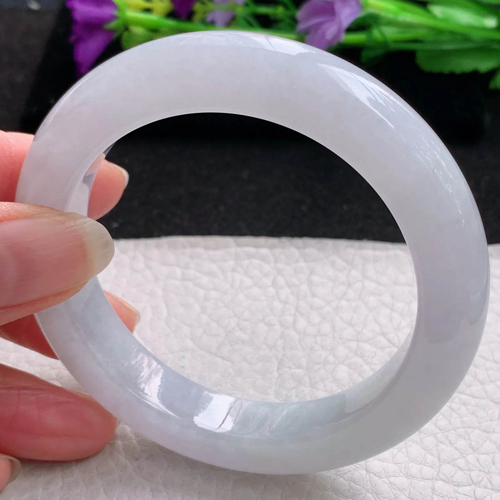 z实拍56*12*10平安镯 缅甸翡翠精美冰润白月光厚装宽边玉手镯 玉手环