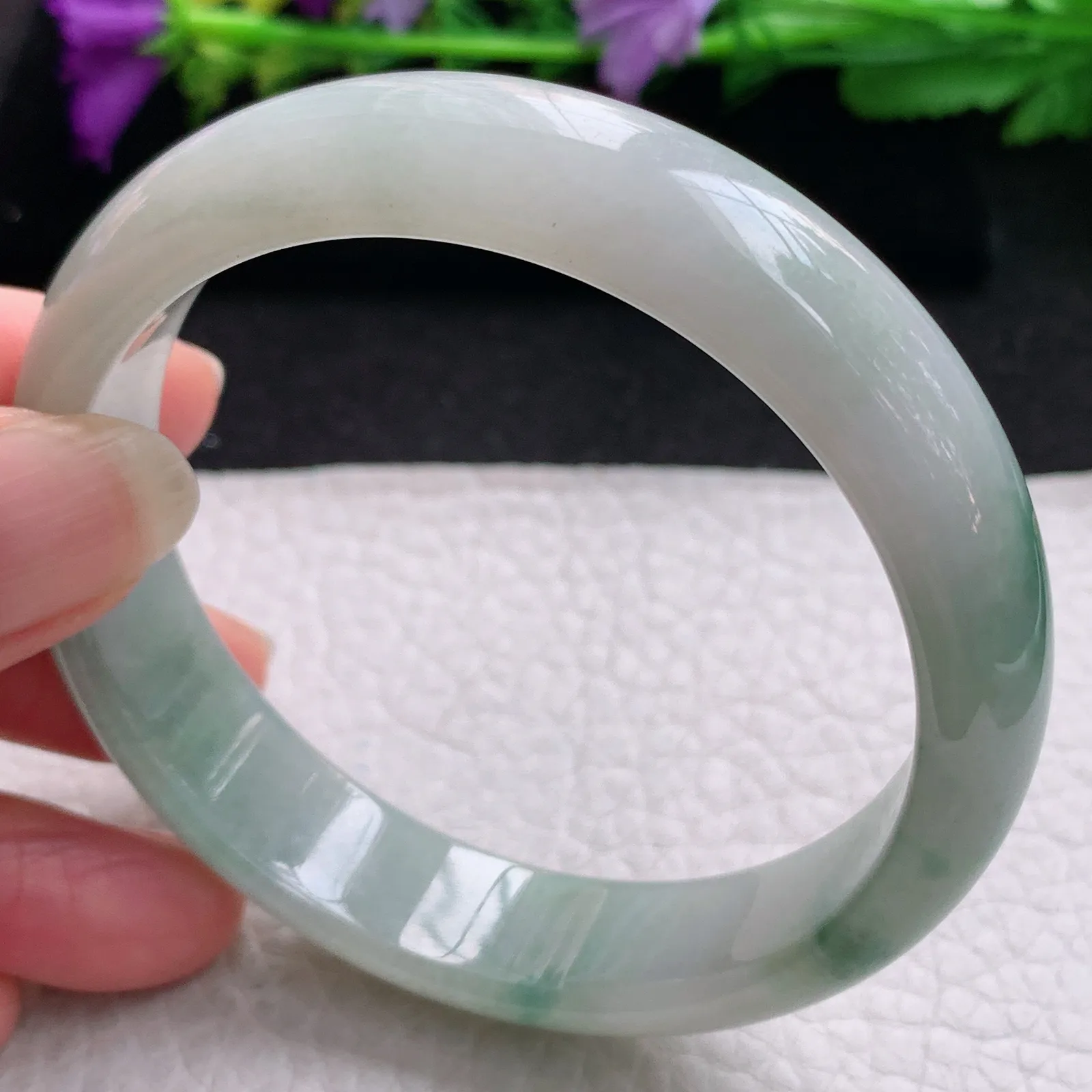 js实拍58.3*13.8*7.2平安镯 缅甸翡翠精美水润飘花宽边玉手镯 玉手环