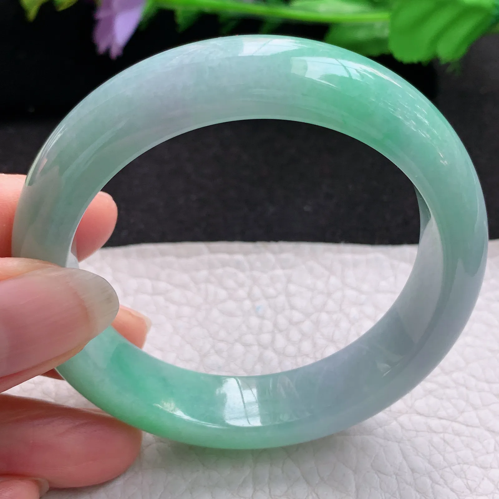 nr小圈口52.5*12.8*8.5平安镯 缅甸翡翠a货玉手镯春带彩秀气宽边玉手环