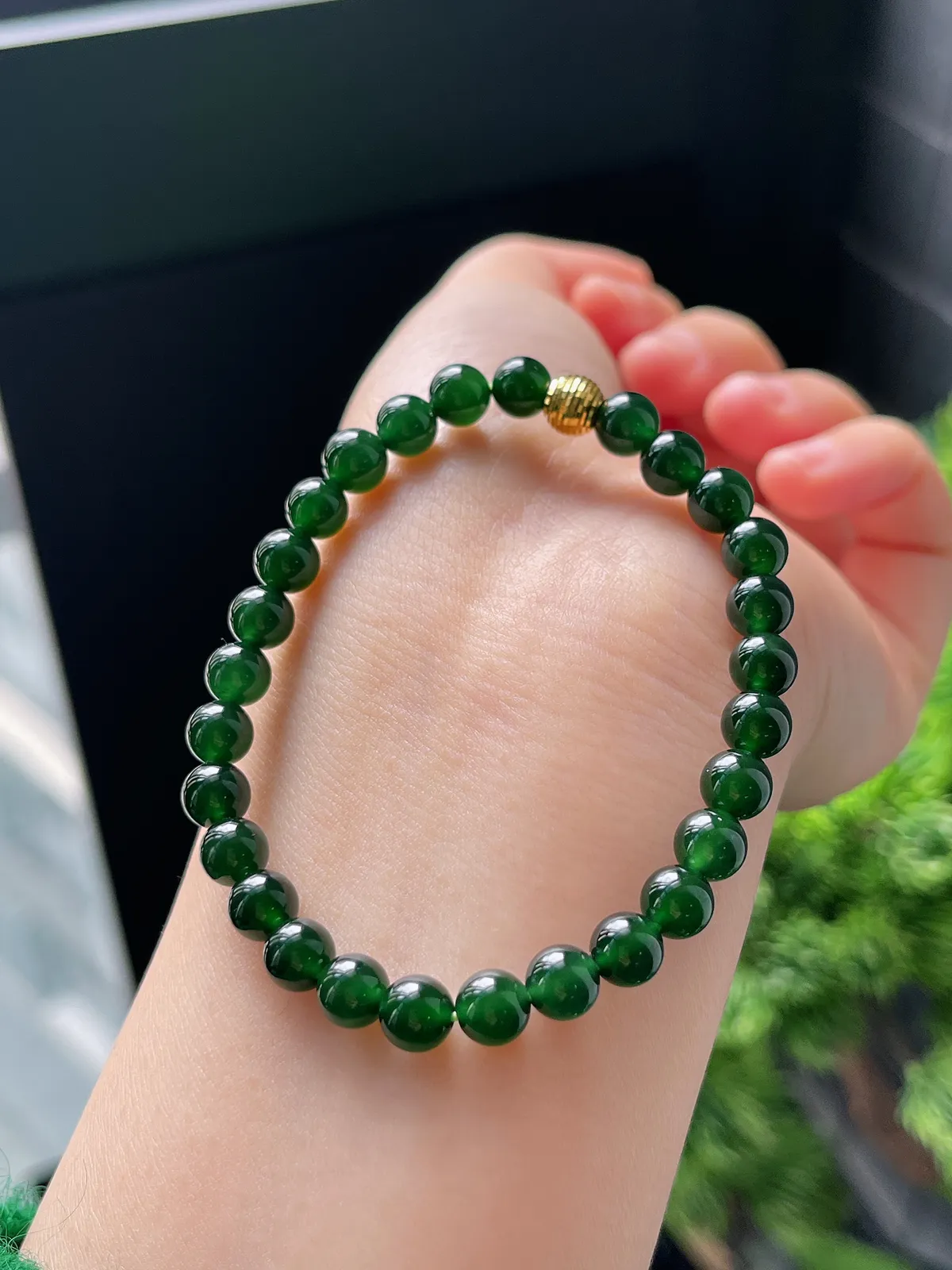 【星河系列】足金星闪珠配冰蓝翡翠珠串6mm