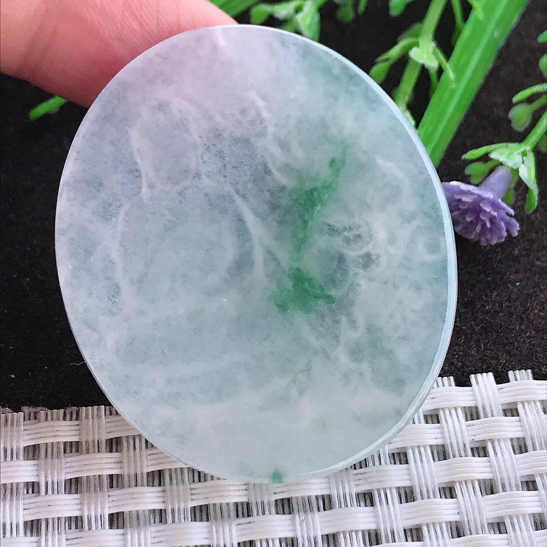 实拍A货翡翠47.3/40.6/5老坑冰透果冻胶飘花阿弥陀佛吊坠翡翠玉牌挂件