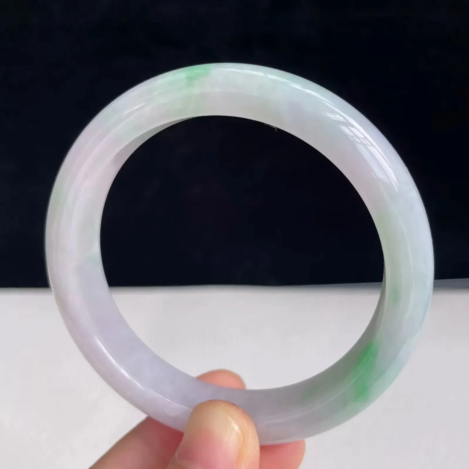 53.4圈好种水玉石天然翡翠A货水润有种有色飘绿手镯46.10g